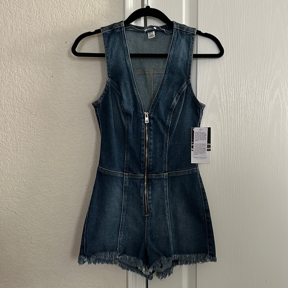 Denim short romper